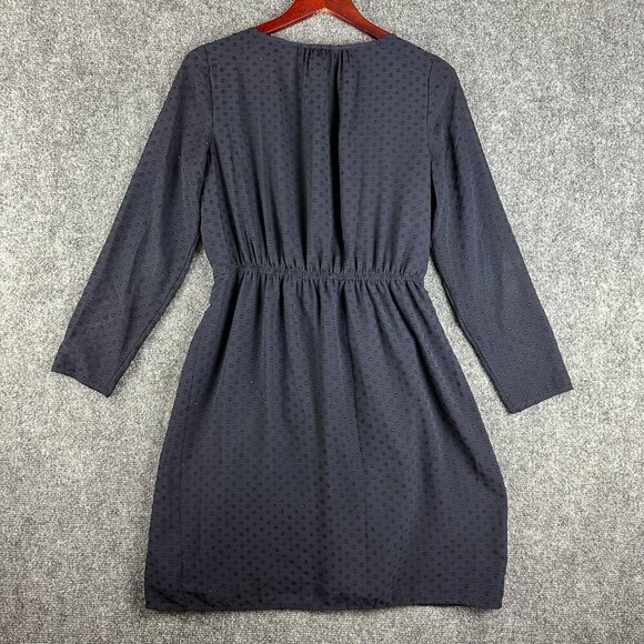 J Crew Dress Womens 2 Clip Dot Tulip Hem Navy Blue Lined Pullover Long Sleeve - Picture 7 of 10